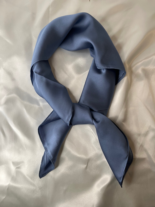 Foulard satin carré Bleu Jean